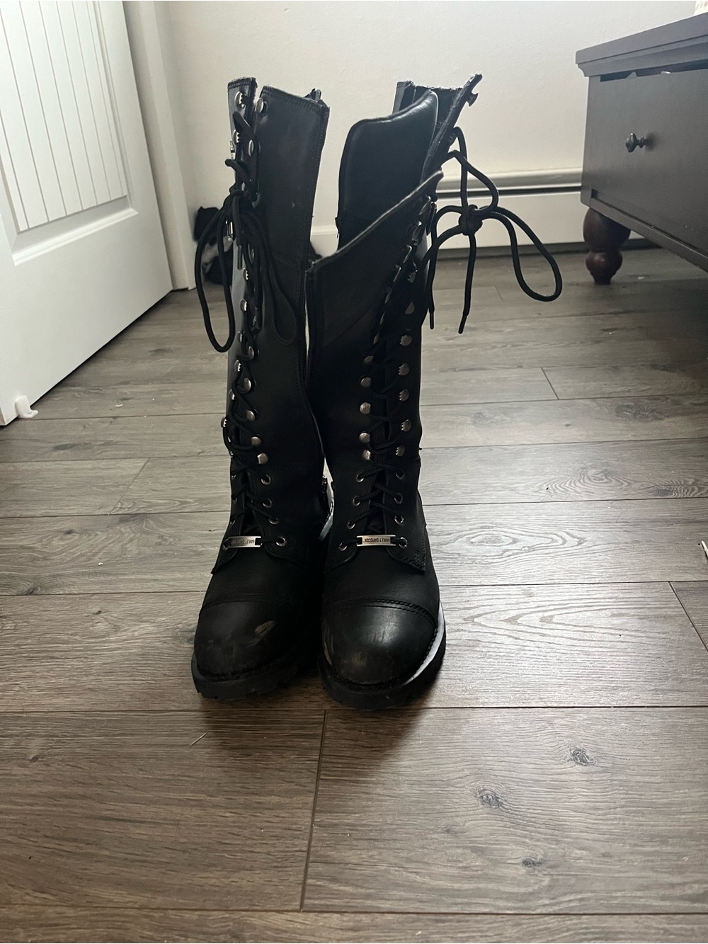 Harley-Davidson Black Lace-Up Tall Combat Boots